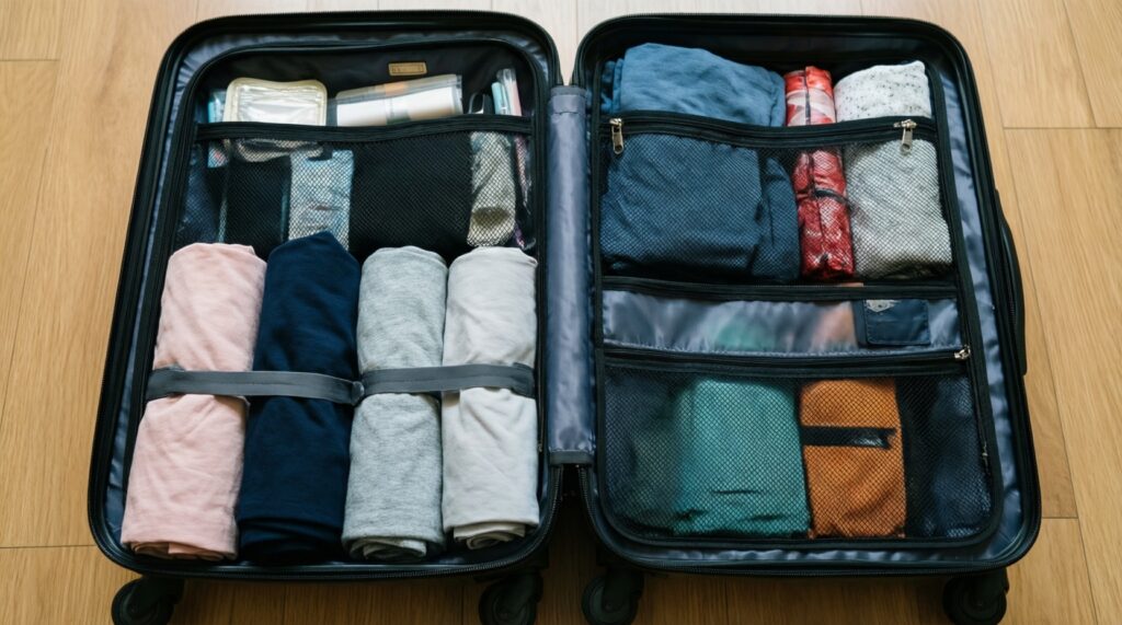 Лайфхаки для путешествий: упаковка чемодана и экономия места - иллюстрация